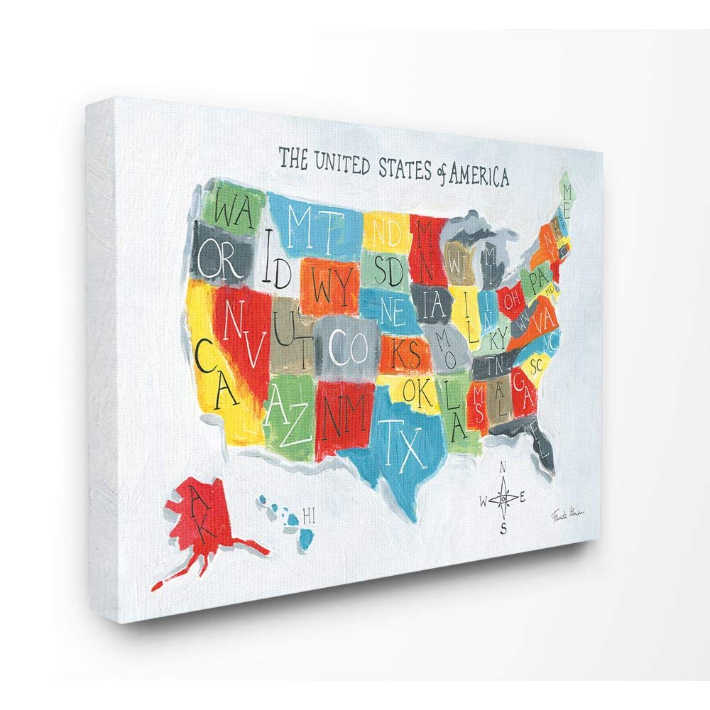 Stupell USA Map Kids Nursery Wall Art - 36x48 Inch Multi-Color Canvas Painting for Children's Room Decor | Perfect for Playrooms, Bedrooms & Homeschool Classrooms