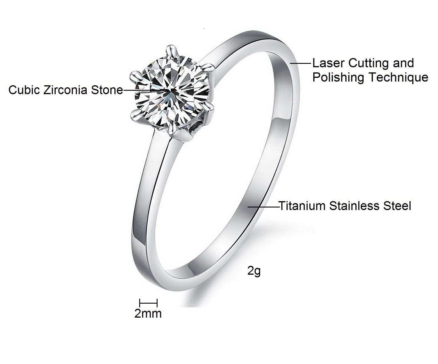 SunnyHouse Women's Simple Korean Style Titanium Wedding Band Ring with Cubic Zirconia - Elegant Stackable Ring for Bridal, Anniversary, Engagement & Everyday Wear