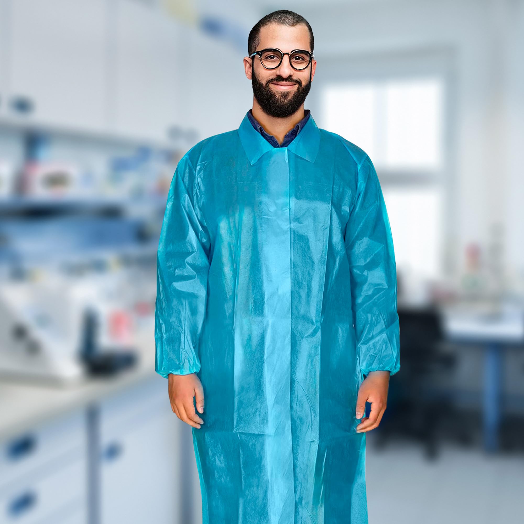 AMZ Medical Supply Disposable Lab Coat - X-Large (Pack of 40) | Blue PP+PE 40GSM Lab Coats for Adults with Loop Fastener & Elastic Wrists | Ideal for Painting, Medical, Laboratory & Industrial Use