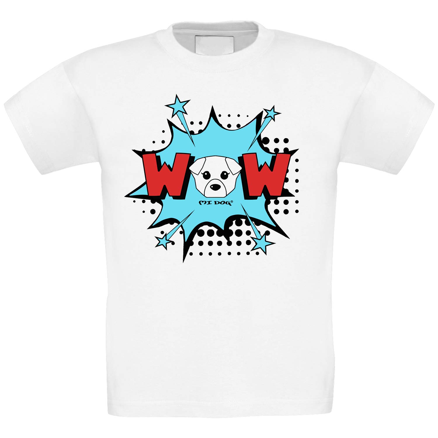 MI DOG Boys Cute Wow Phrase Comic Style Regular Fit T-Shirt - White | Fun Graphic Tee for Kids, Casual Wear & Playtime
