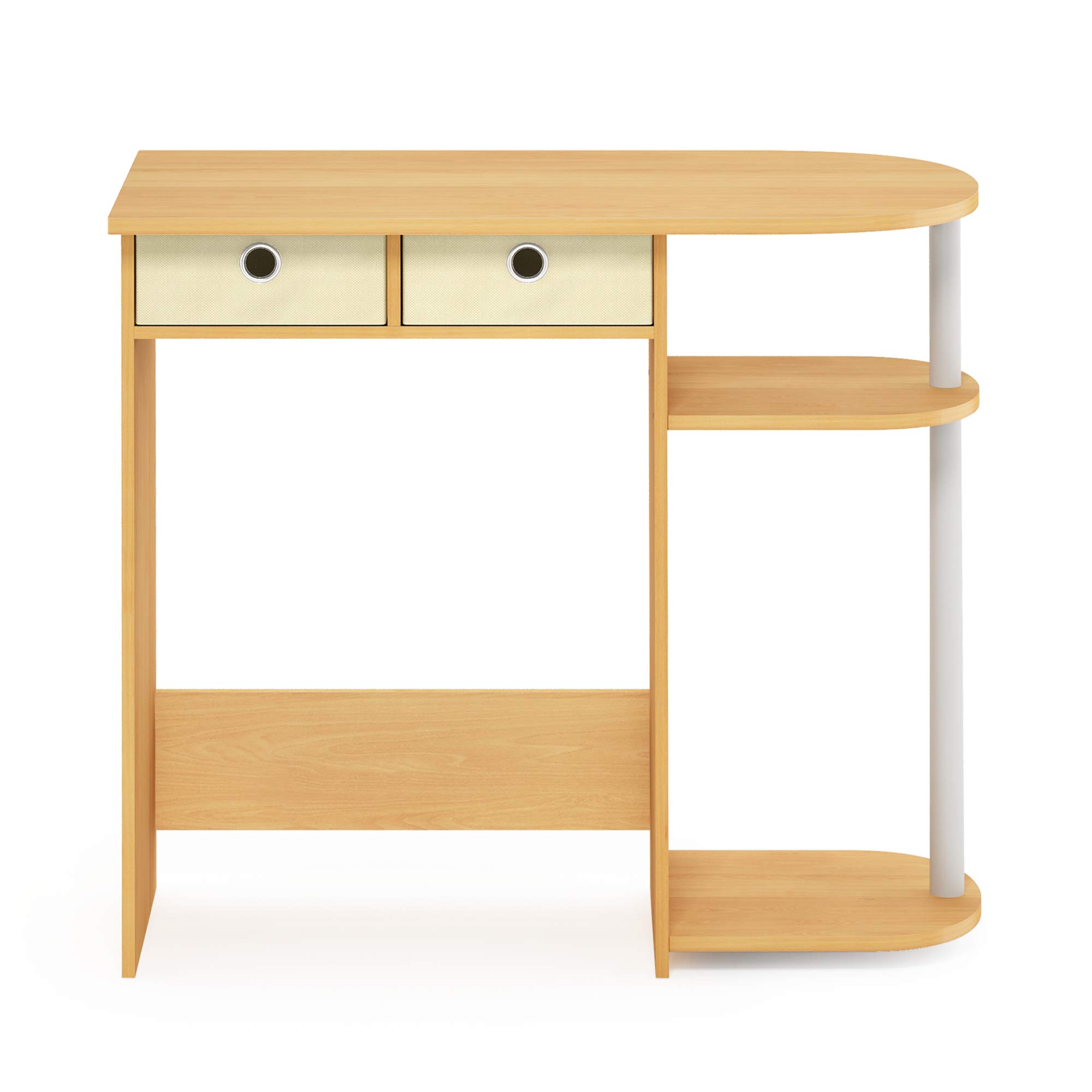 Eco-Friendly Laptop Desk with 2 Storage Drawers - Beech/Ivory/White Computer Table for Home Office & Small Spaces | Compact Workstation for Remote Work & Study