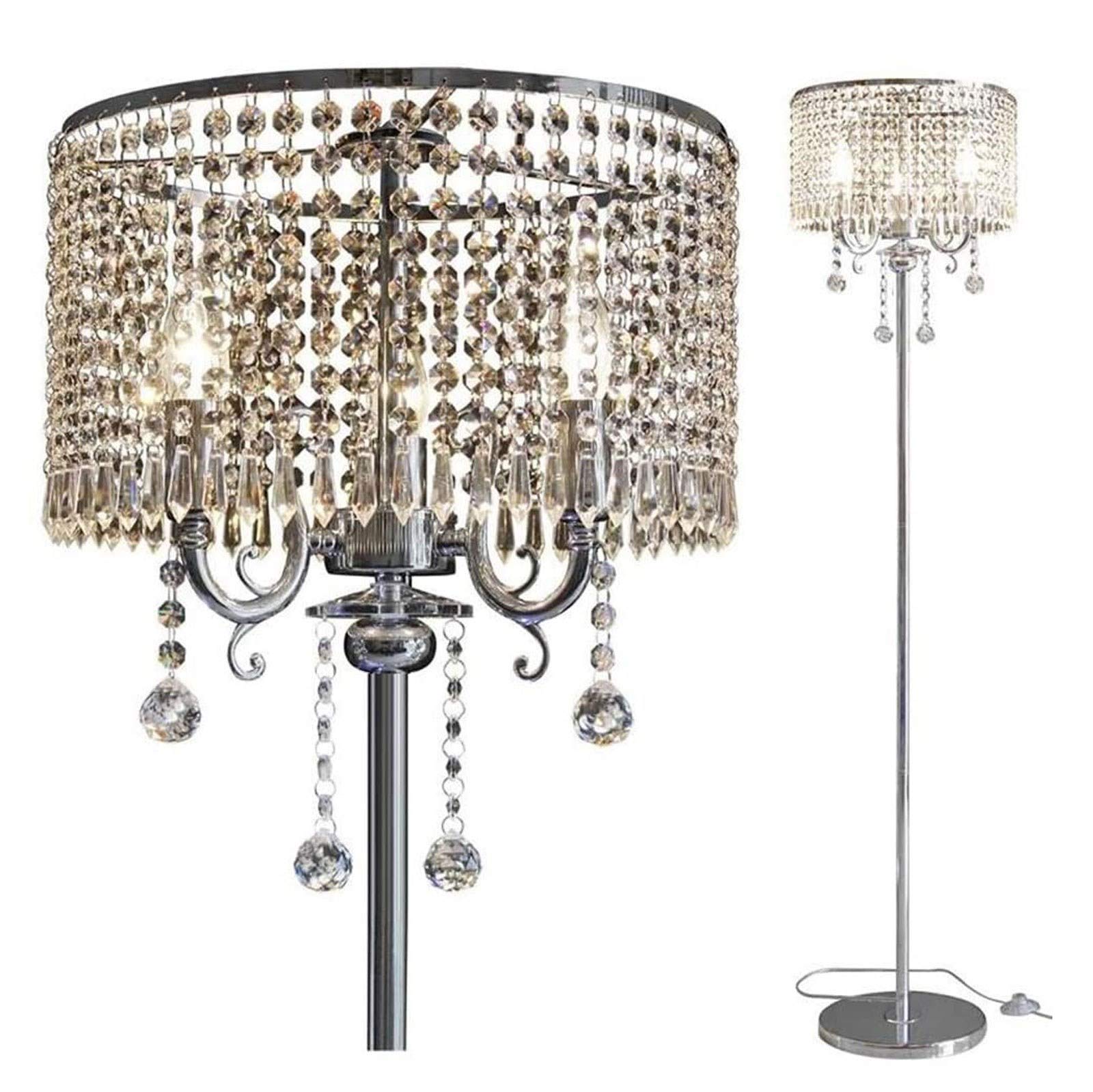 Elegant K9 Crystal Floor Lamp with Chrome Finish - 2-Light Modern European Luxury Lighting for Living Room, Bedroom & Office Decor