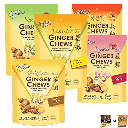 Z. Emma Natural Ginger Chews Candy - 5 Flavors (Mango, Orange, Original, Lychee, Lemon) 4oz | Sweet & Spicy Chewy Ginger Candy for Morning Sickness Relief | Perfect for Nausea, Travel & Digestive Comfort