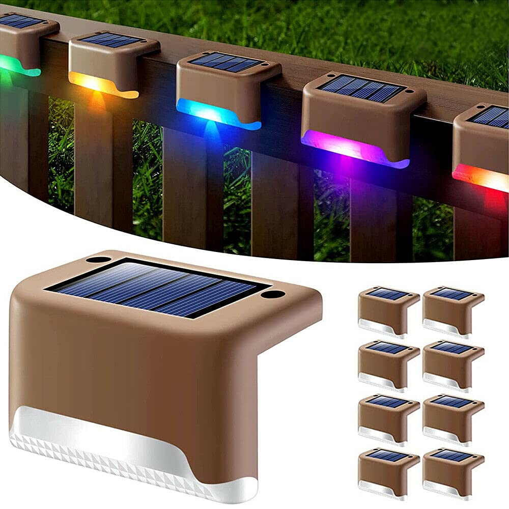 EROCK 8 Pack Solar Deck Lights Outdoor, Waterproof LED Solar Step Lights for Stairs, Patio, Yard, Pathway, Fence & Driveway - Brown Landscape Lighting for Night Safety & Ambience
