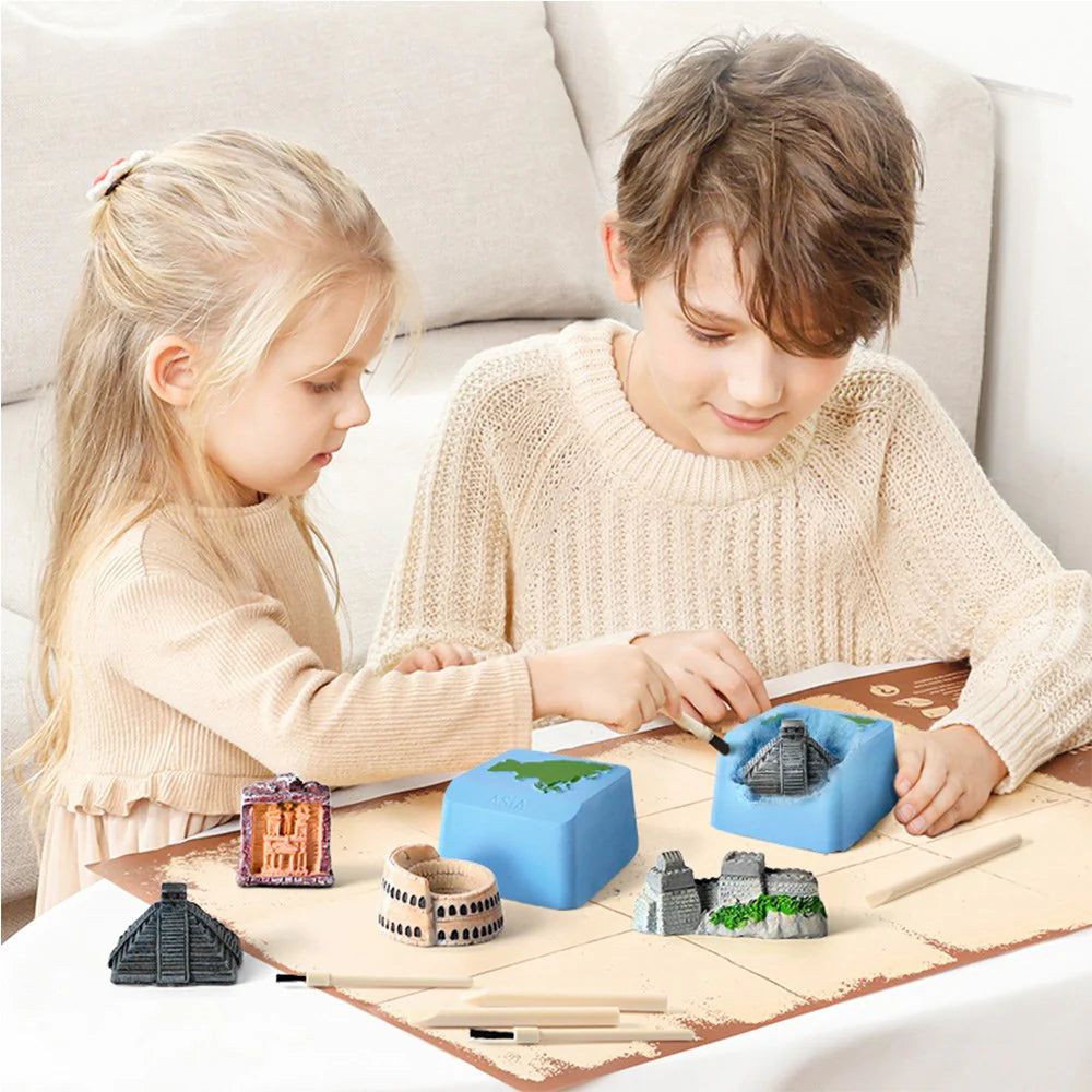 Dig Kit - 7 Wonders of the World Archaeology Excavation Set for Kids | STEM Educational Toy for Science Learning & History Exploration | Perfect for Classroom Activities & Birthday Gifts