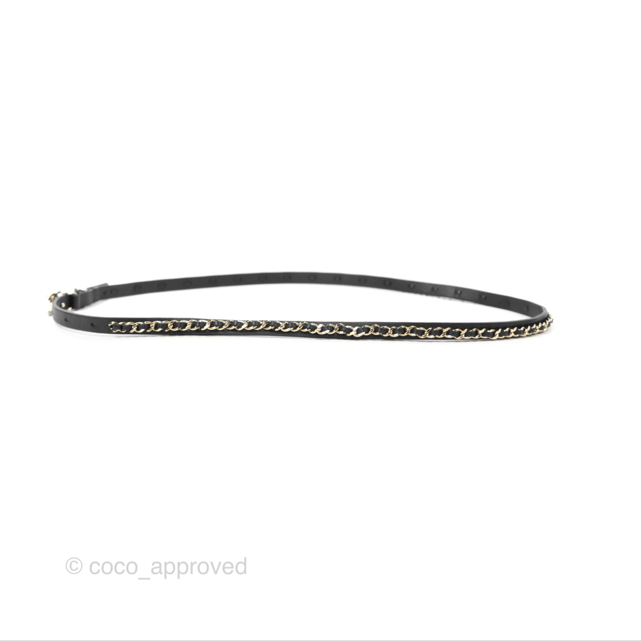 Chanel CC Leather Chain Belt for Women - Black & Gold Tone 22S Collection | Luxury Waist Belt for Evening Dresses, Parties & Special Occasions