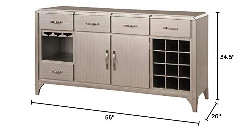Furniture of America Desi Wood Dining Buffet Cabinet with Wine Rack in Silver - Modern Sideboard for Dining Room Storage & Entertaining