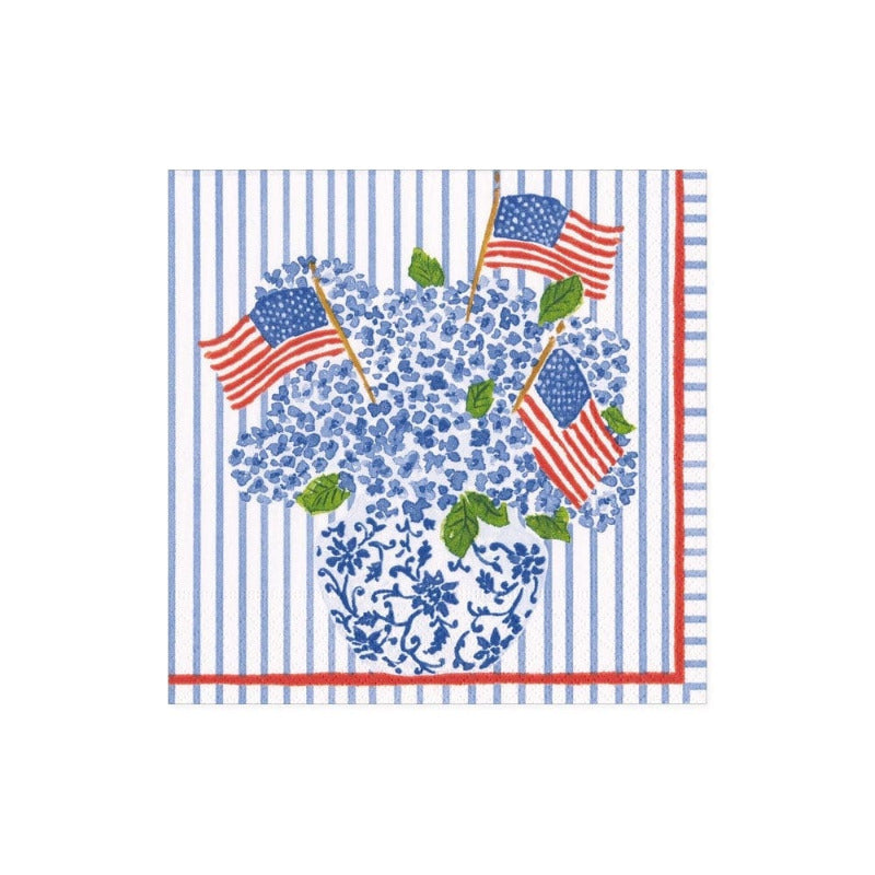 Premium Flags & Hydrangeas Design Paper Cocktail Napkins - Elegant Party Decor for Weddings, Bridal Showers, and Summer Gatherings