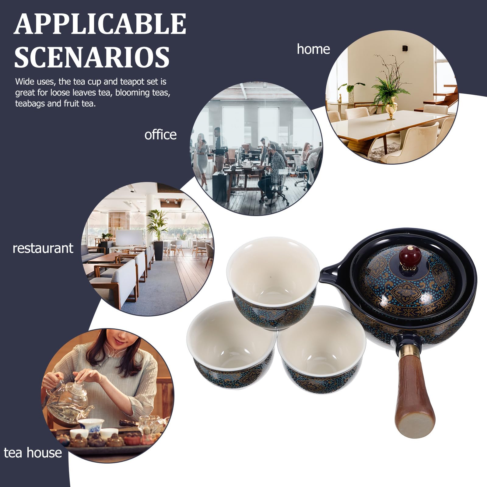 Premium Chinese Blue and White Porcelain Teapot Set - 360° Rotating Gongfu Tea Maker, Ceramic Japanese Style Teaware with Tea Pet - Perfect for Home Tea Ceremony, Office Use & Gift Giving