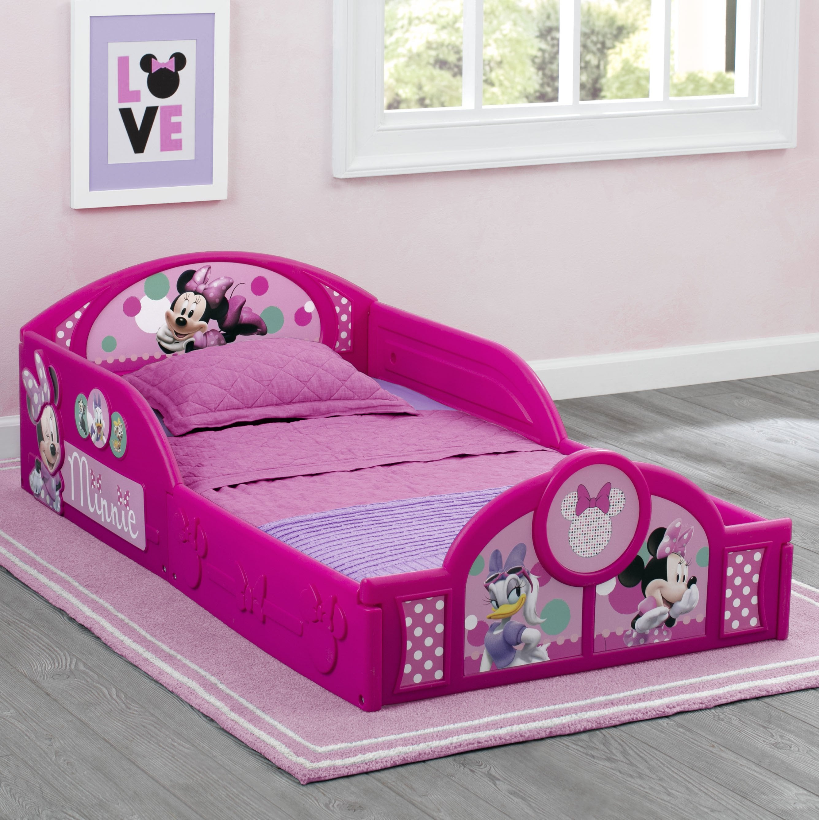 Minnie Mouse Toddler Bed - Plastic Sleep and Play Crib for Baby Girls - Perfect for Nursery, Bedroom, and Daycare Use