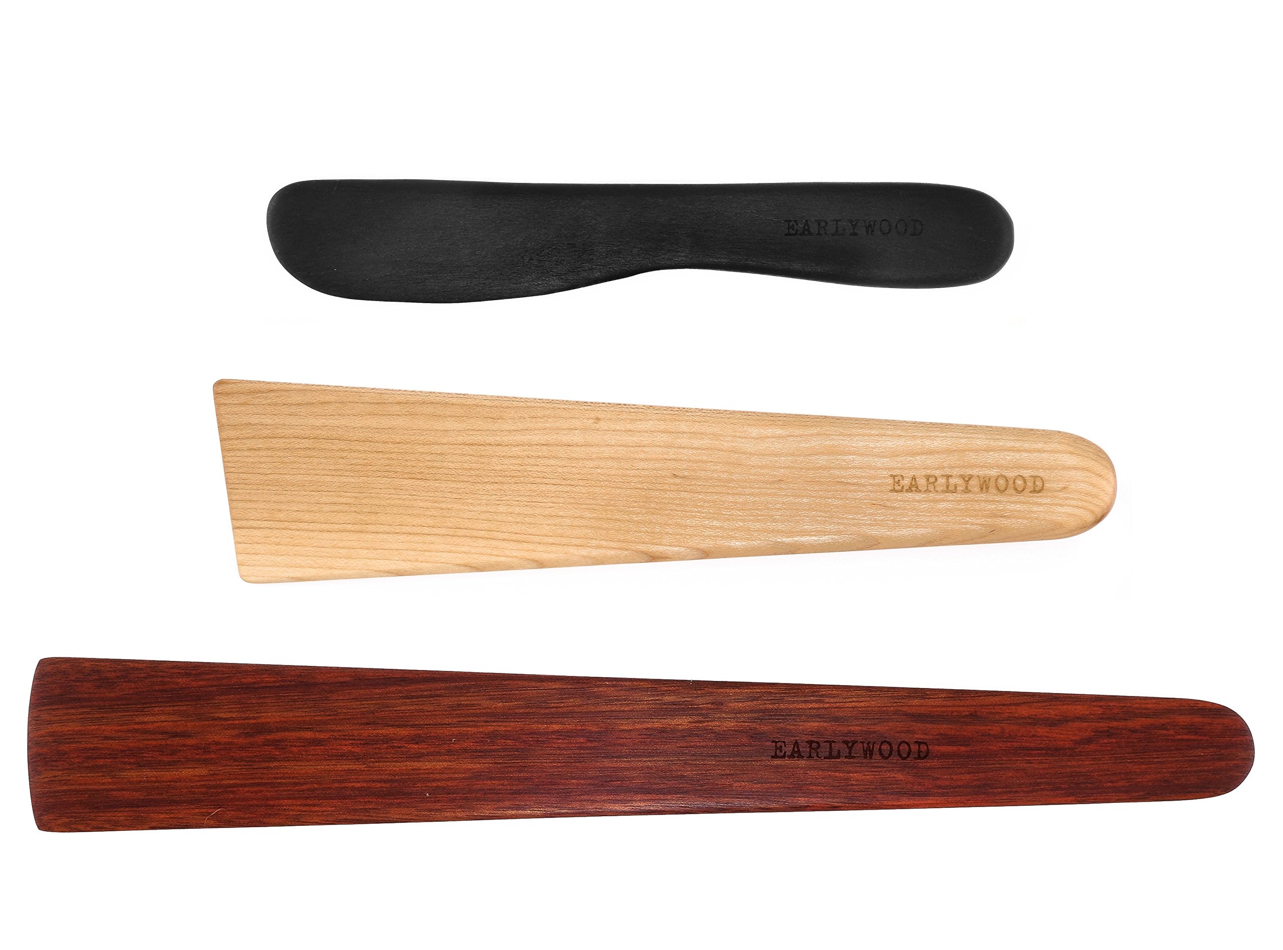 3-Piece Wooden Kitchen Cooking Utensil Set - Thin Wood Spatula, Cast Iron Scraper & Butter Turner - Natural Wooden Utensils for Cooking, Baking & Serving - Made in USA - Perfect for Non-Stick Pans, Cast Iron Cookware & Cheese Boards - BME
