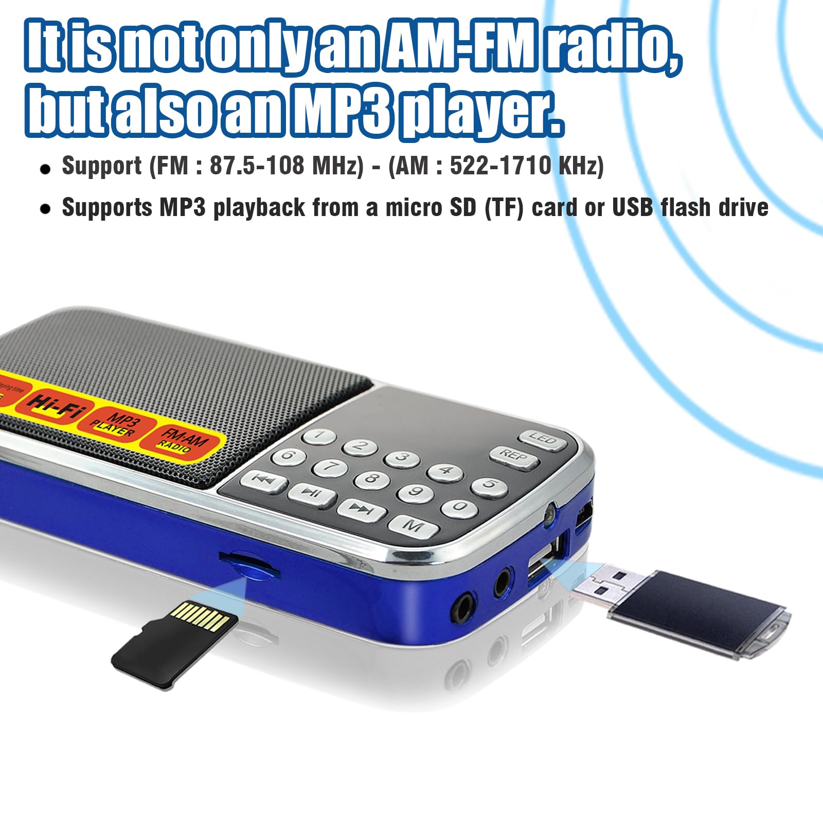 Portable AM FM Radio with USB/SD Card Playback - Digital Buttons, Bass Diaphragm, Excellent Reception & Sound Quality - Perfect for Camping, Travel, Emergency & Outdoor Activities