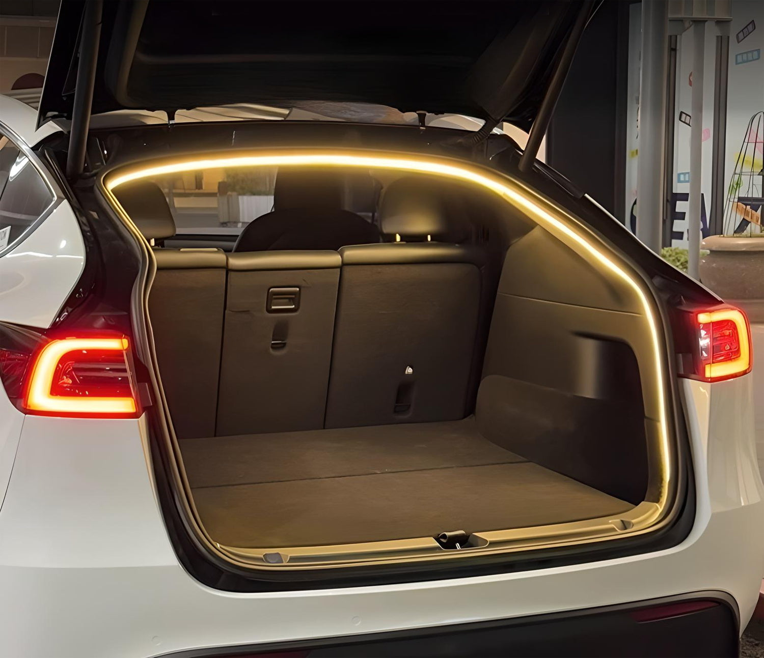 3K Warm White 360° Trunk Illumination LED Light Strip with Switch for Tesla Model Y - Perfect for Nighttime Cargo Access & Interior Ambience