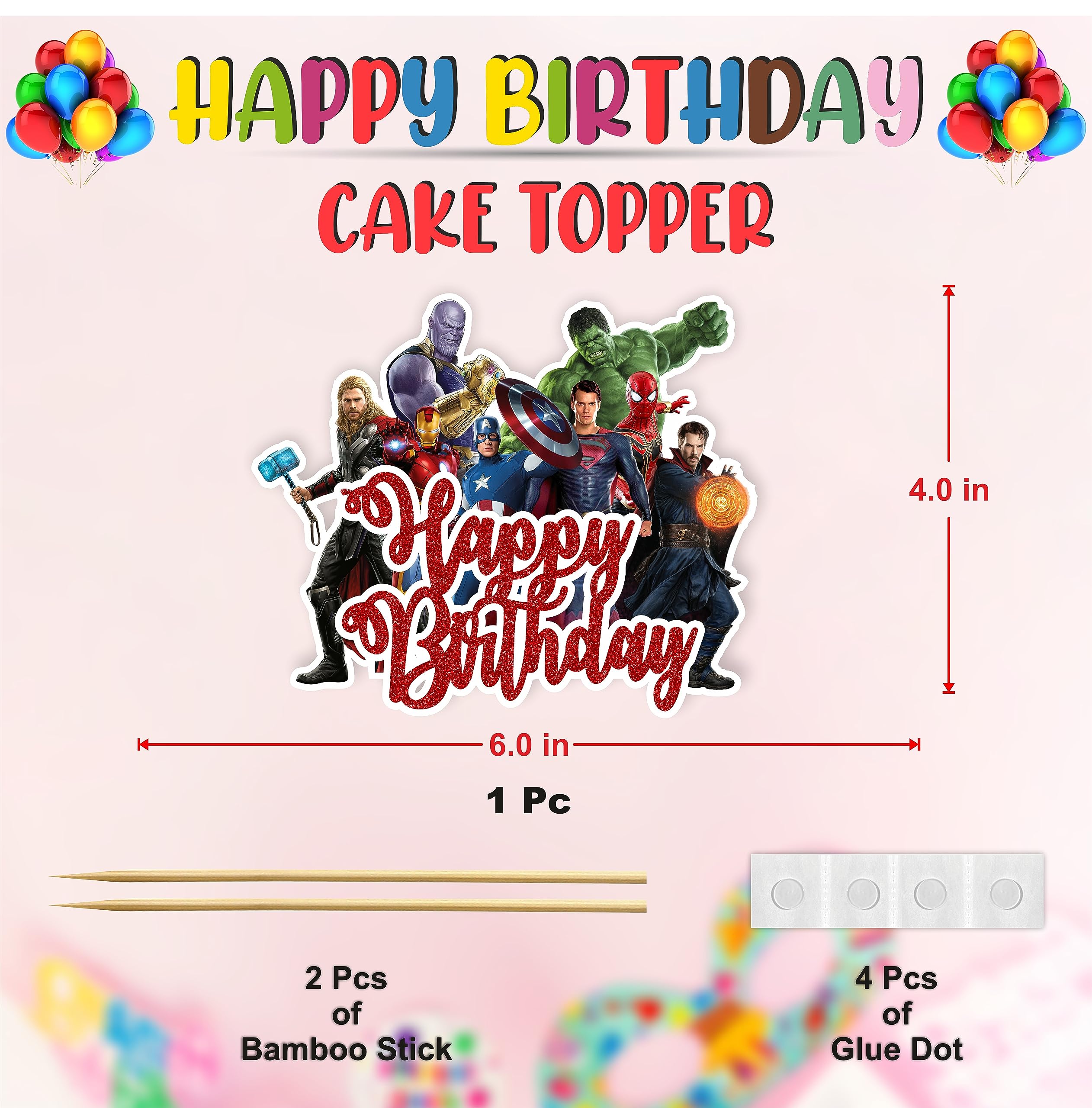 Superhero Happy Birthday Cake Topper - Premium Birthday Party Decorations for Superhero Theme Cakes, Cupcakes & Desserts - Perfect for Kids' Birthday Parties, Superhero Celebrations & Special Events