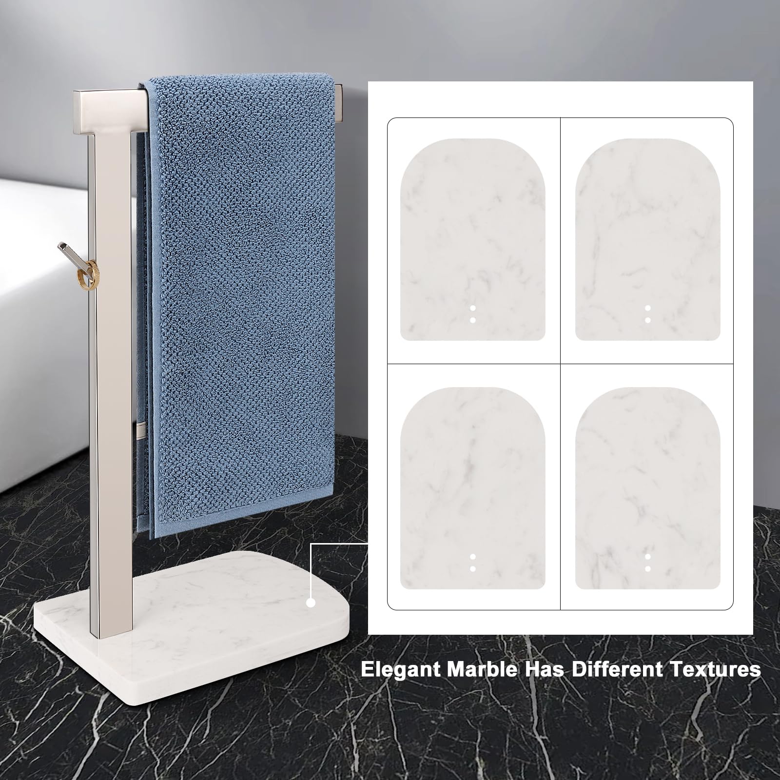 **Premium L-Shaped Hand Towel Holder with Marble Base - 304 Stainless Steel Standing Towel Rack for Bathroom, Vanity & Kitchen Countertop - Chrome Finish for Modern & Luxury Home Decor**    *(Perfect for Bathrooms, Kitchens, Guest Rooms & Spa-Like Spaces - Adds Elegance & Functionality to Any Décor!)*