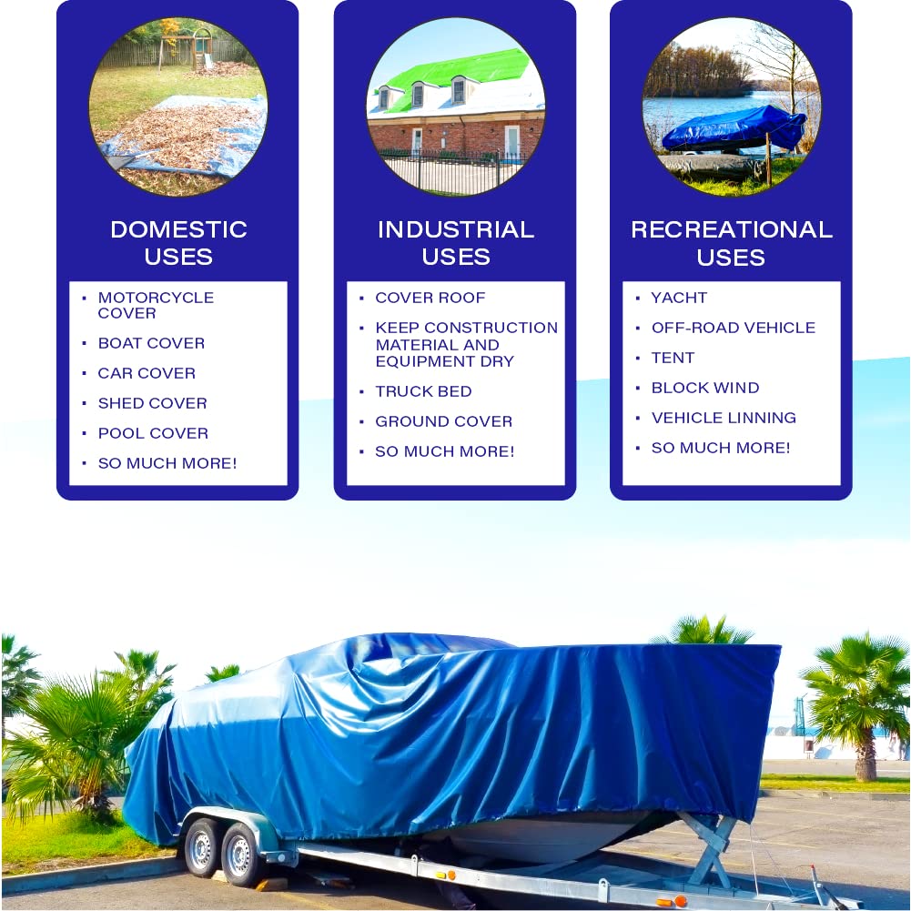 Heavy Duty Waterproof Poly Tarpaulin Cover with Reinforced Grommets - UV Resistant Multi-Purpose Tarp for Pool, Boat, Camping, Canopy & Outdoor Protection - Durable All-Weather Shelter Solution for Home, Garden and Construction Use