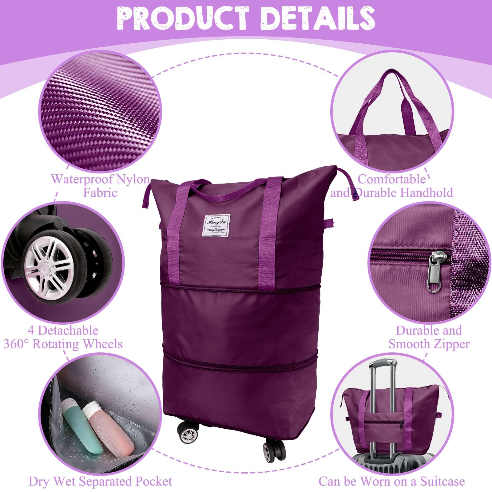 Ranslen Expandable Foldable Wheeled Travel Luggage Bag - Perfect for Airplane Carry-On, Business Trips & Vacation Packing
