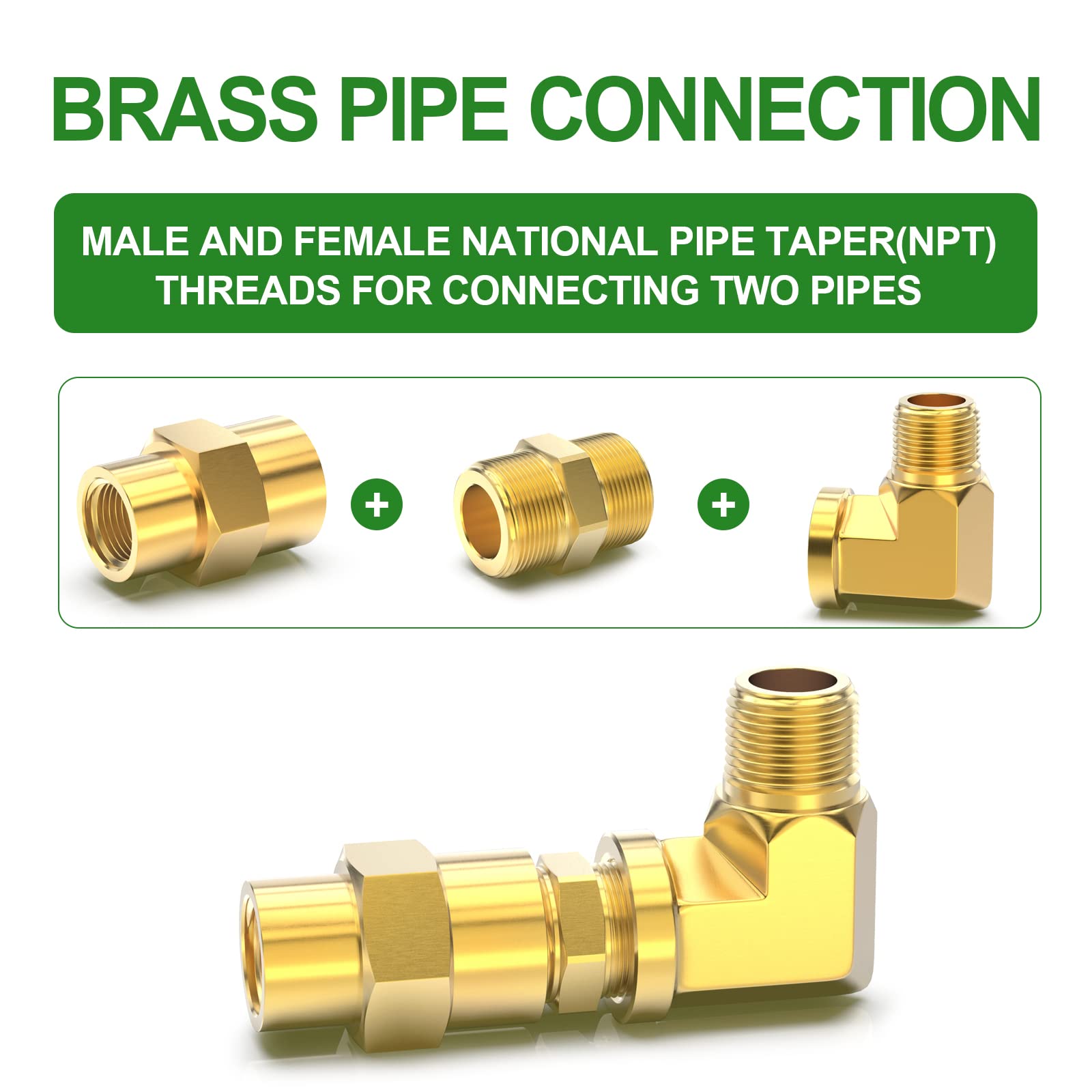 TAISHER 2PCS 90 Degree Barstock Street Elbow, 1/2 Inch NPT Male to Female Brass Pipe Fitting - Heavy Duty Plumbing Connector for Water, Gas & Oil Lines in Industrial & Home Applications