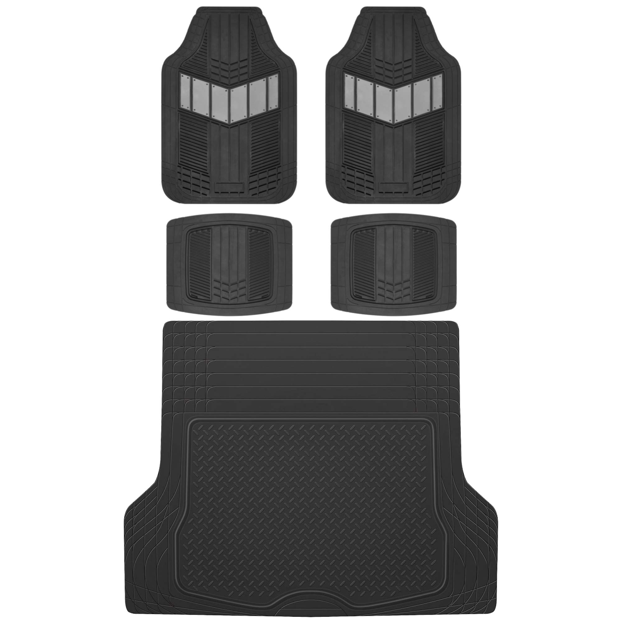Motor Trend FlexTough Gray All-Weather Car Floor Mats Full Set - Heavy Duty Rubber Floor Liners for SUV, Sedan & Van (Front, Rear & Cargo Mats) - Perfect for Winter Snow, Mud & Rain Protection - Durable Interior Floor Covering for Cars, Trucks & Vehicles