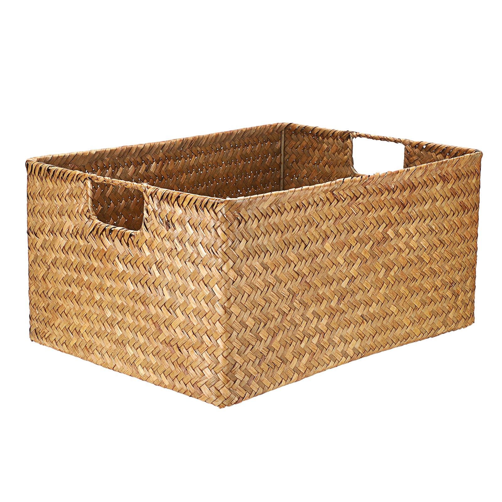 Seagrass Storage Basket - X-Large Handwoven Wicker Bin with Handles for Bedroom, Pantry & Closet Organization