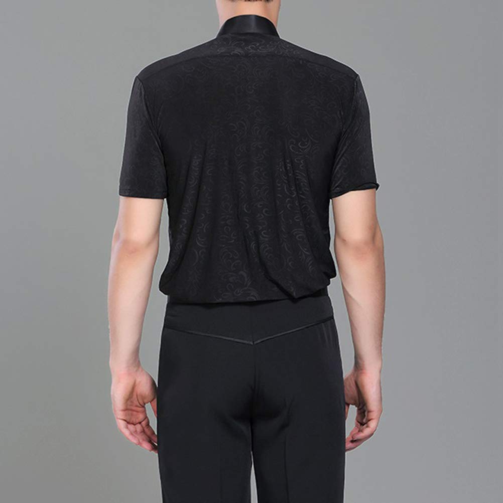 Professional Men's Black Striped V-Neck Latin Dance Shirt - Elegant Short Sleeve Performance Top for Salsa, Ballroom & Modern Dance Competitions