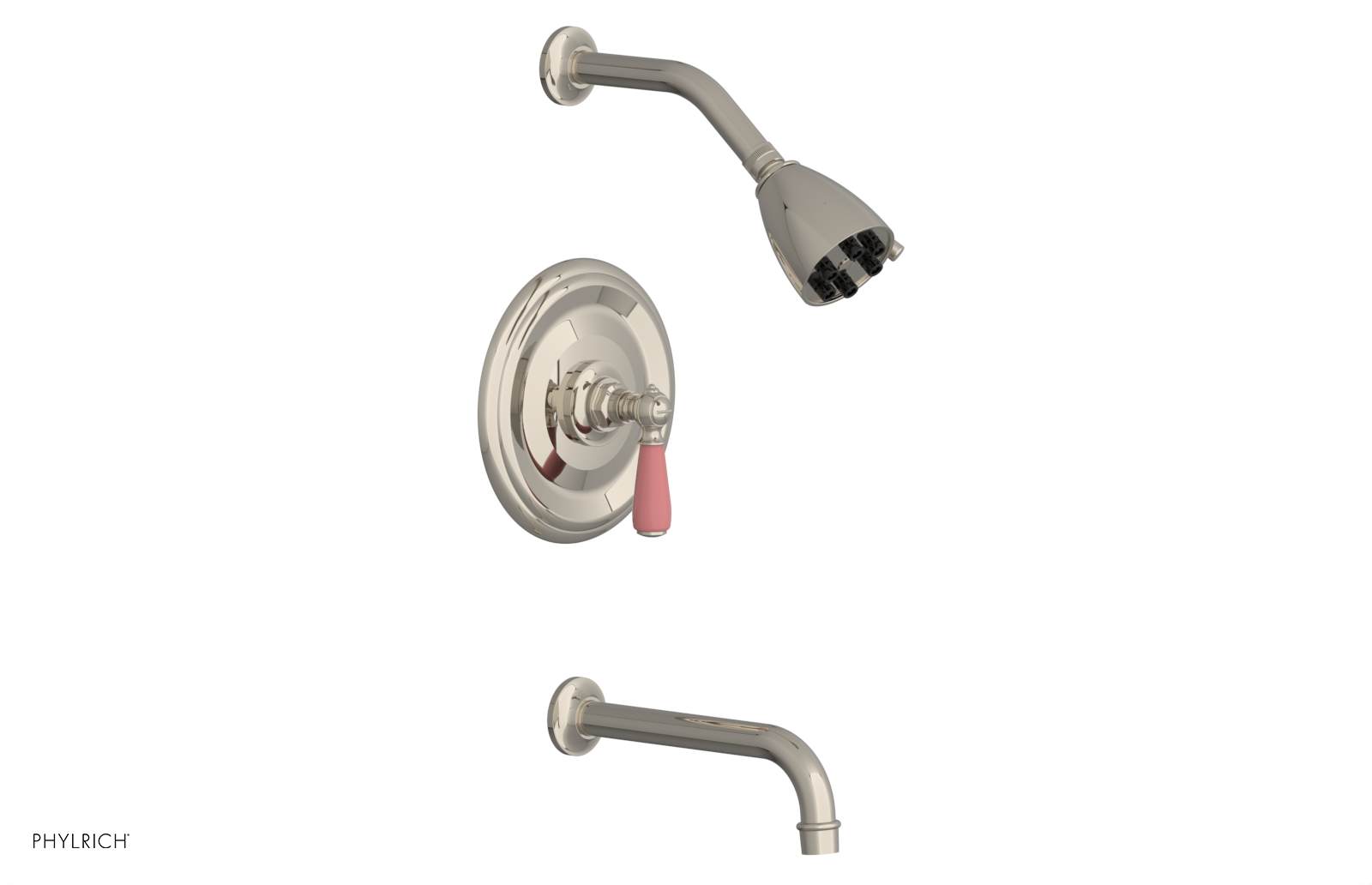 Jamestown Pressure Balance Tub & Shower Faucet Set with Lever Handle & Pink Accents - Model 165 27 - Perfect for Bathroom Renovation & Modern Home Decor