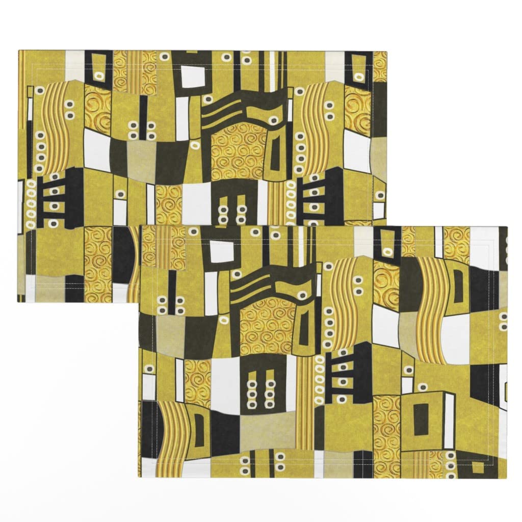 Spoonflower Linen Cotton Canvas Placemats Set of 2 - Modern Abstract Geometric Gold Vintage Art Print Table Mats for Dining Room Decor, Kitchen Table Setting & Holiday Entertaining
