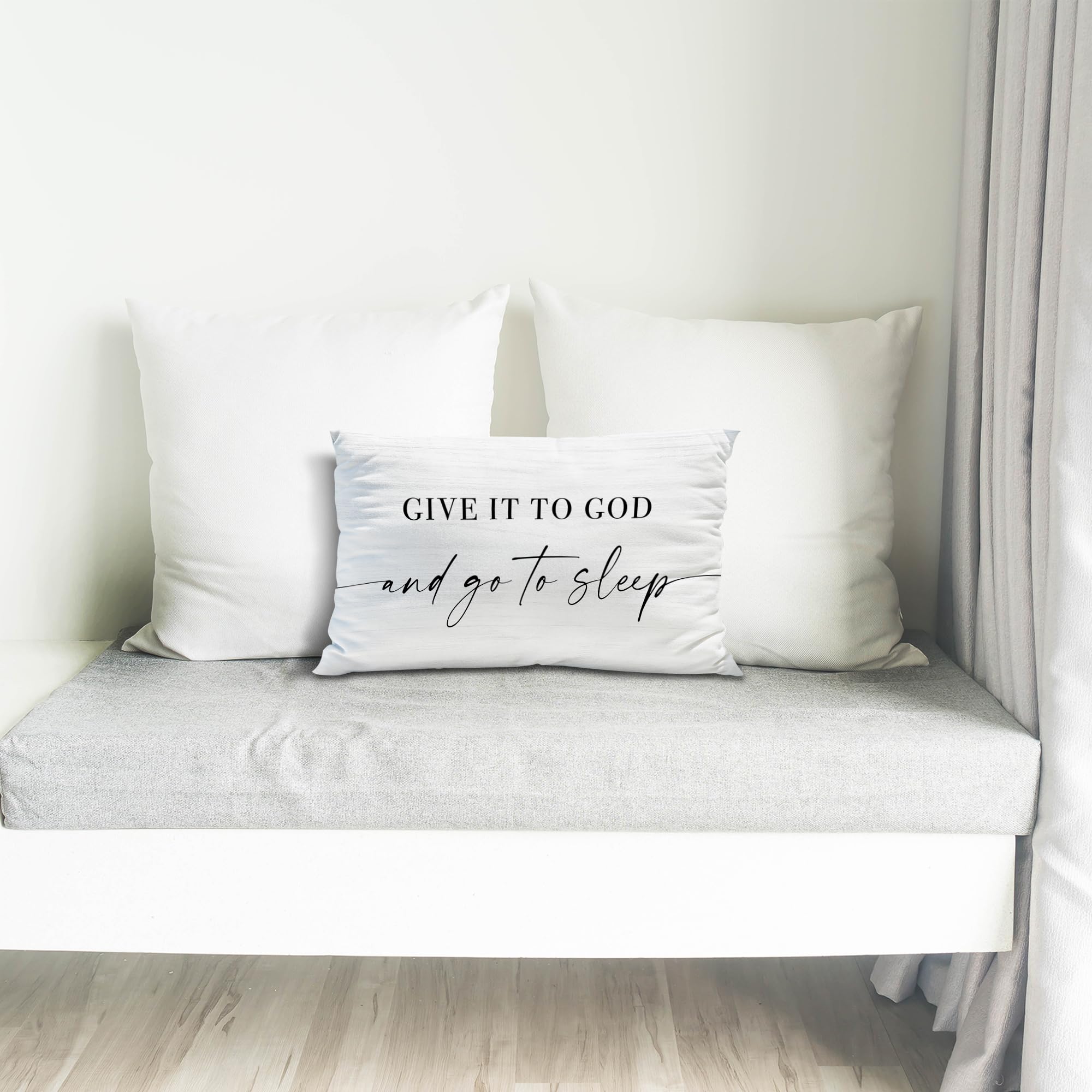 Knibeo 'Give It to God and Go to Sleep' Decorative Pillow Cover 12x20 Inches - Soft White Throw Pillow Case for Bed, Sofa & Couch - Perfect for Bedroom, Living Room & Home Decor