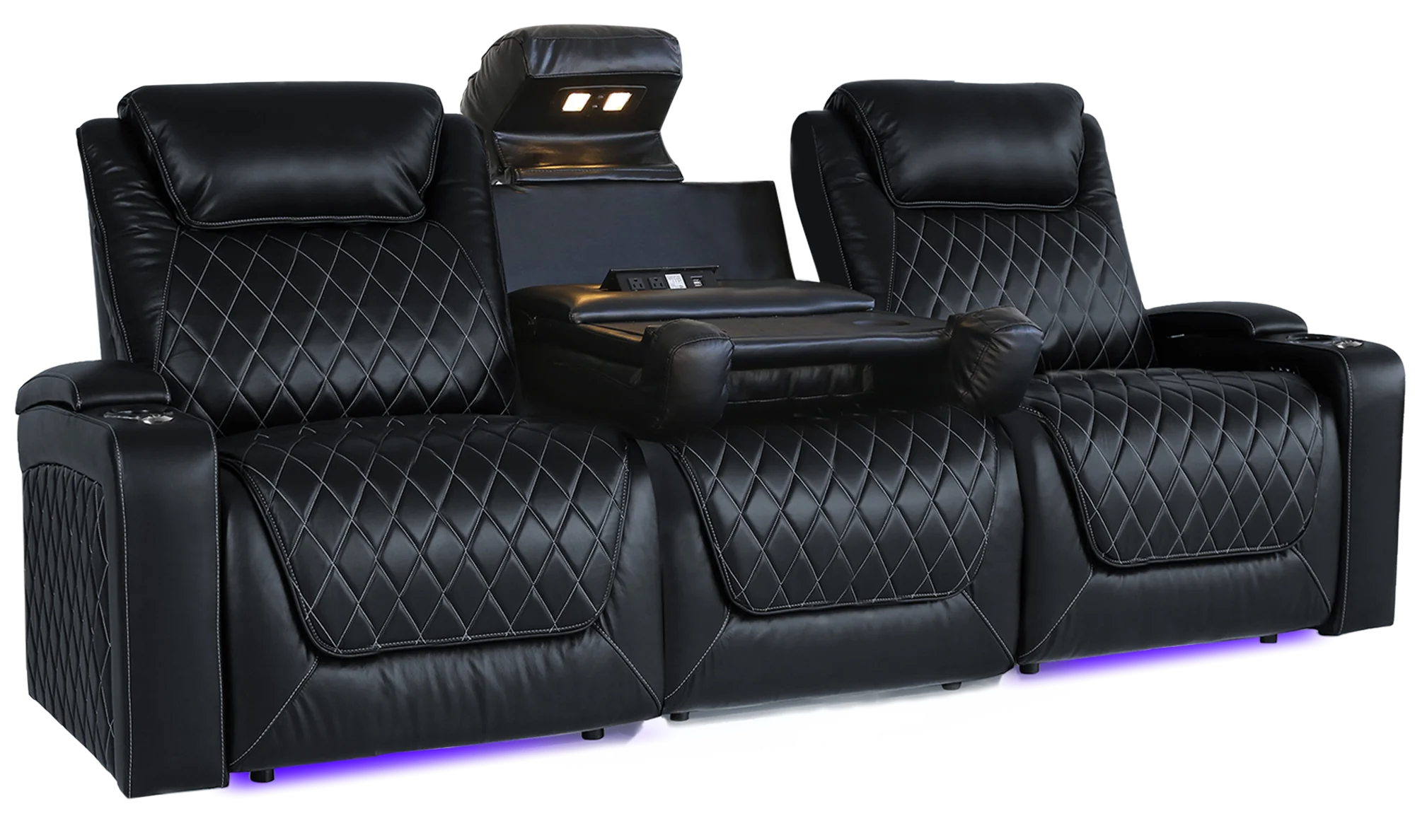 Valencia Oslo XL Console Leather Home Theater Seating - Heavy Duty 3-Seater with Dropdown Center Table in Midnight Black | Perfect for Movie Nights, Gaming & Home Entertainment Rooms