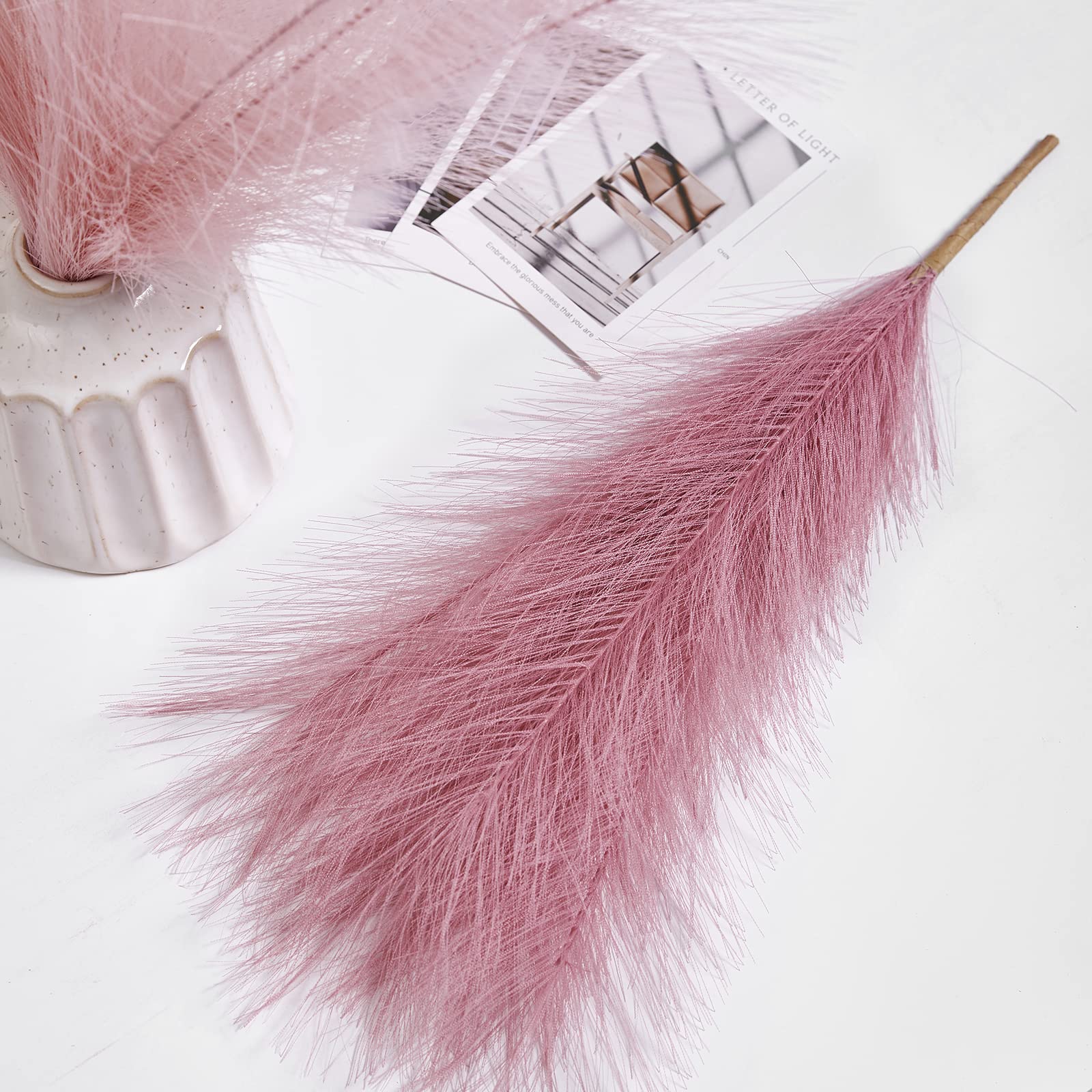 17 Inch Artificial Pampas Grass Decor (6pcs) - Purple Pink Faux Pampas for Boho Wedding & Home Decor | Vase Filler for Living Room, Bathroom, Bedroom & Office | Perfect for Centerpieces, Shelf Styling & DIY Floral Arrangements