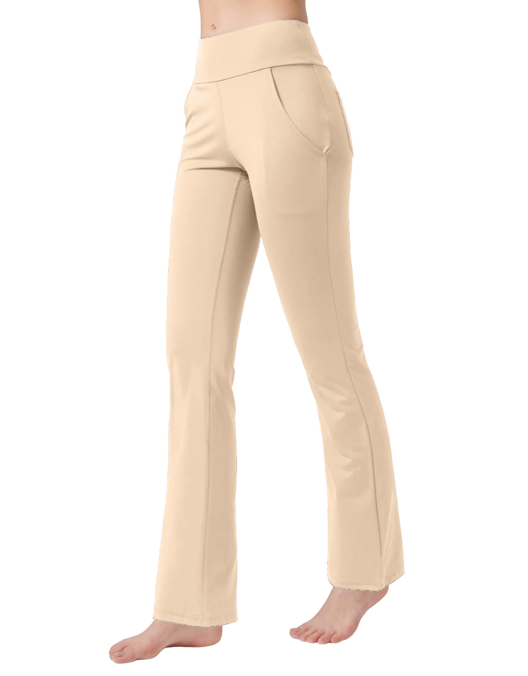 Nuveti Women's High Waisted Bootcut Yoga Pants with 4 Pockets - Tummy Control Workout & Office Pants - Stretchy Bootleg Dress Pants for Yoga, Gym, Work & Casual Wear