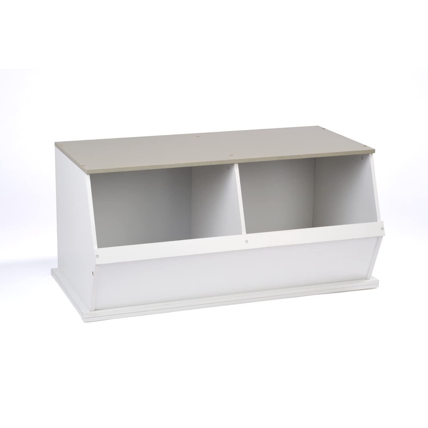 Badger Basket Two Bin Stackable Toy Storage Organizer - White/Gray Woodgrain for Kids Room, Nursery & Playroom Organization