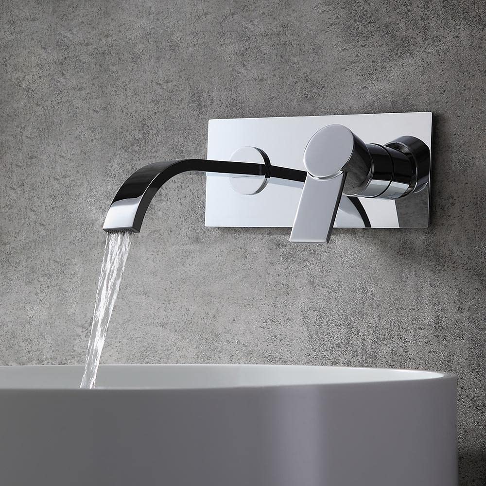 BULUXE Modern Single Handle Wall Mount Bathroom Faucet - Polished Chrome Lavatory Sink Mixer Tap for Bathroom Vanity & Powder Room - Perfect for Contemporary Homes & Luxury Hotels
