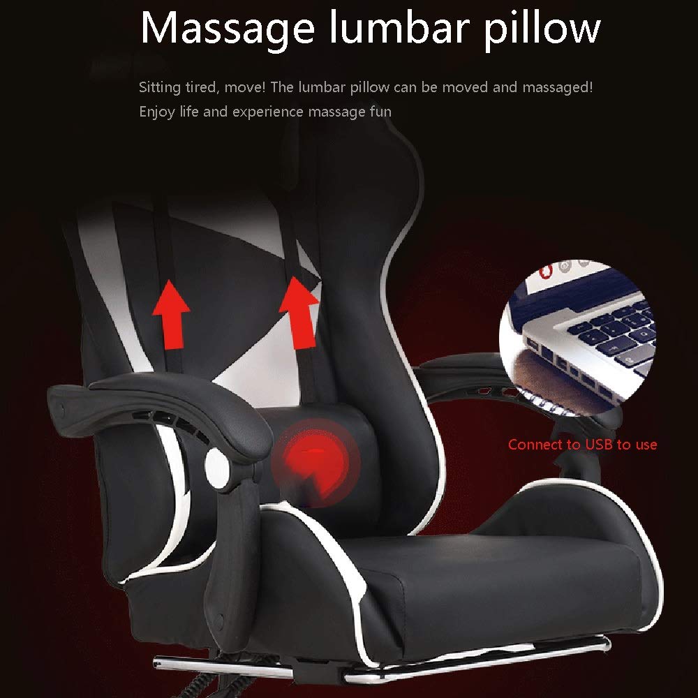 Ergonomic Reclining Office Chair with Adjustable Height, Footrest & Lumbar Support - High Back Executive Gaming Chair with Headrest & Massage Function (Pink White) - Perfect for Home Office, Gaming Setup & Workspace Comfort