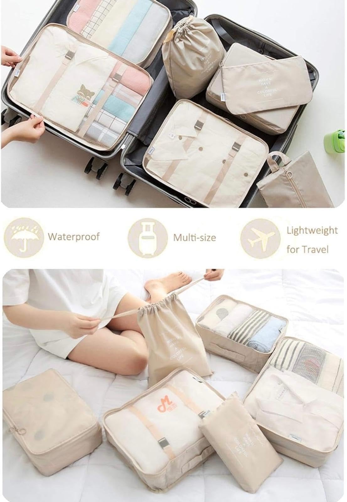 9-Piece Packing Cubes Set for Suitcases - Aydicon Travel Luggage Organizer with Laundry Bag, Toiletry Bag, Shoe Storage & Compression Bags - Perfect for Business Trips, Vacations & Weekend Getaways (Cream)