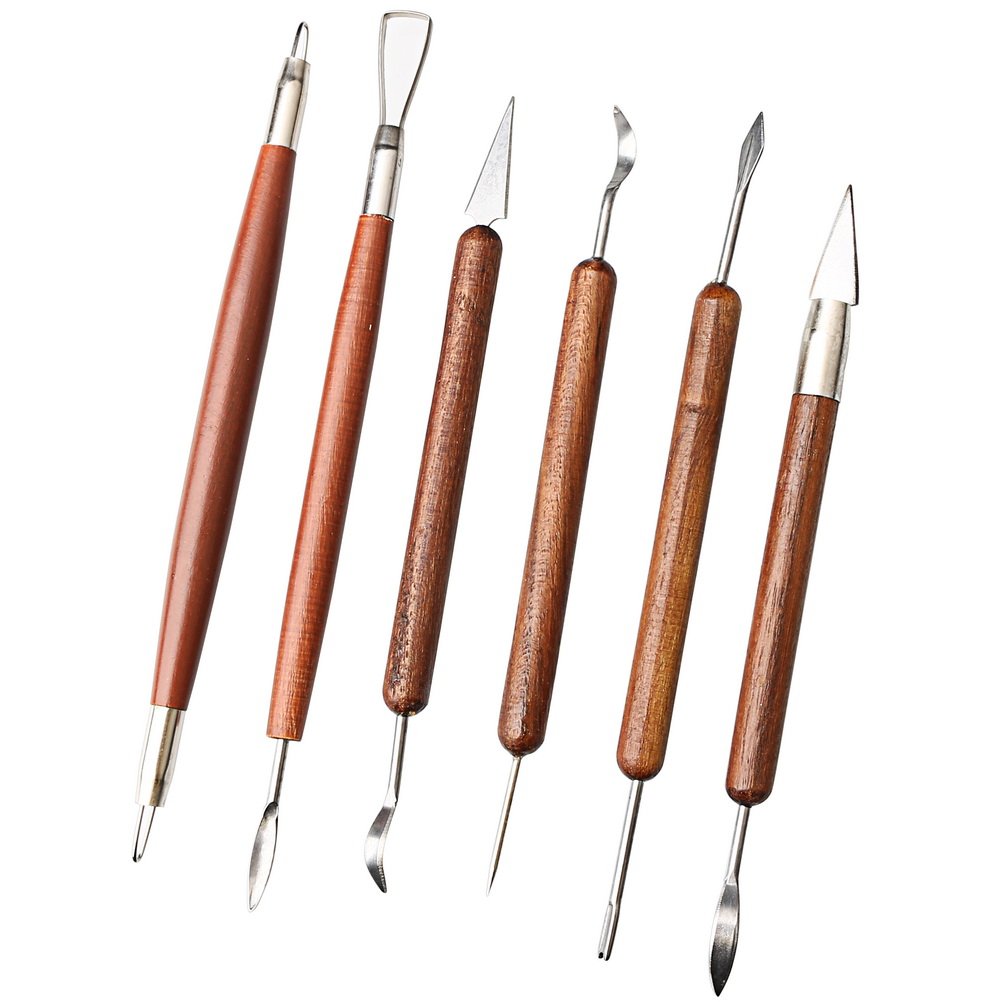 6Pcs Clay Sculpting Tools Set - Wooden Handle for Pottery & Ceramics - DIY & Art Projects