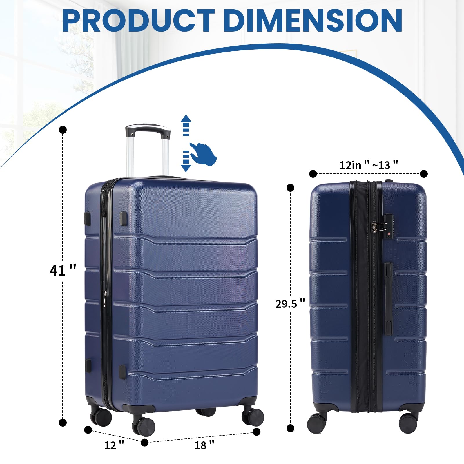 NEWBULIG 28 Inch Expandable Hardside Luggage - Lightweight Spinner Suitcase with TSA Lock, Telescopic Handle & Durable ABS Material - Checked Dark Blue Luggage for Travel, Business Trips & Vacations