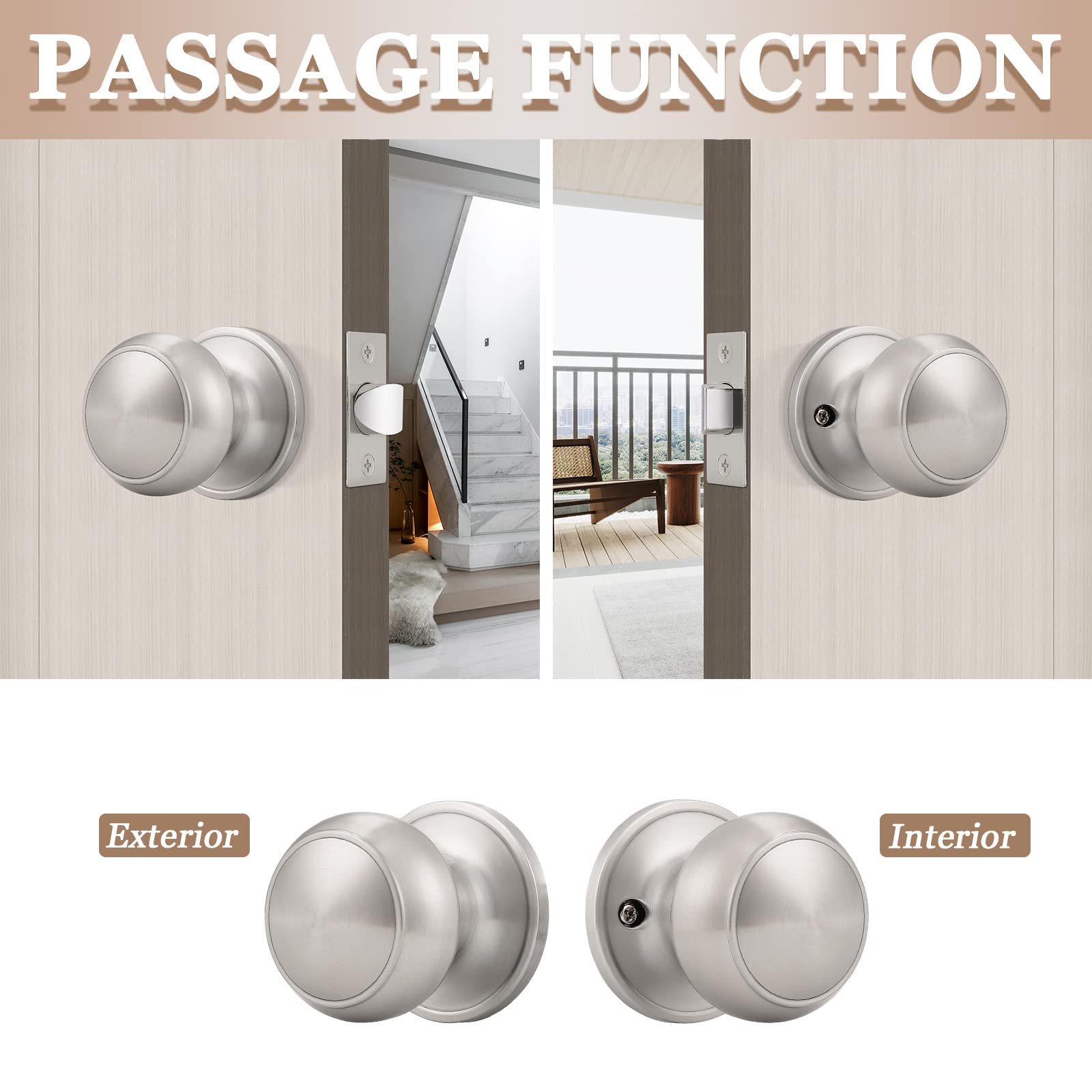 Probrico 8-Pack Keyless Door Knobs - Satin Nickel for Hall & Closet Doors