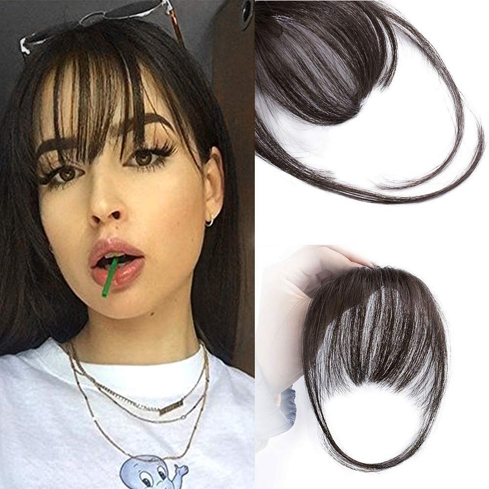 STAR WORK Clip in Bangs Human Hair Wispy Fringe with Temples - Natural Looking Hairpieces for Women, Flat Neat Bangs Hair Extension | Perfect for Daily Wear, Cosplay & Hairstyle Transformations