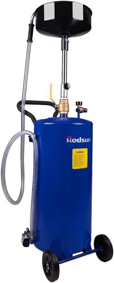 20 Gallon Portable Oil Drain Tank - Air Operated Adjustable Funnel with Wheels for Easy Oil Removal (Blue) | Ideal for Automotive Shops, DIY Oil Changes & Industrial Maintenance