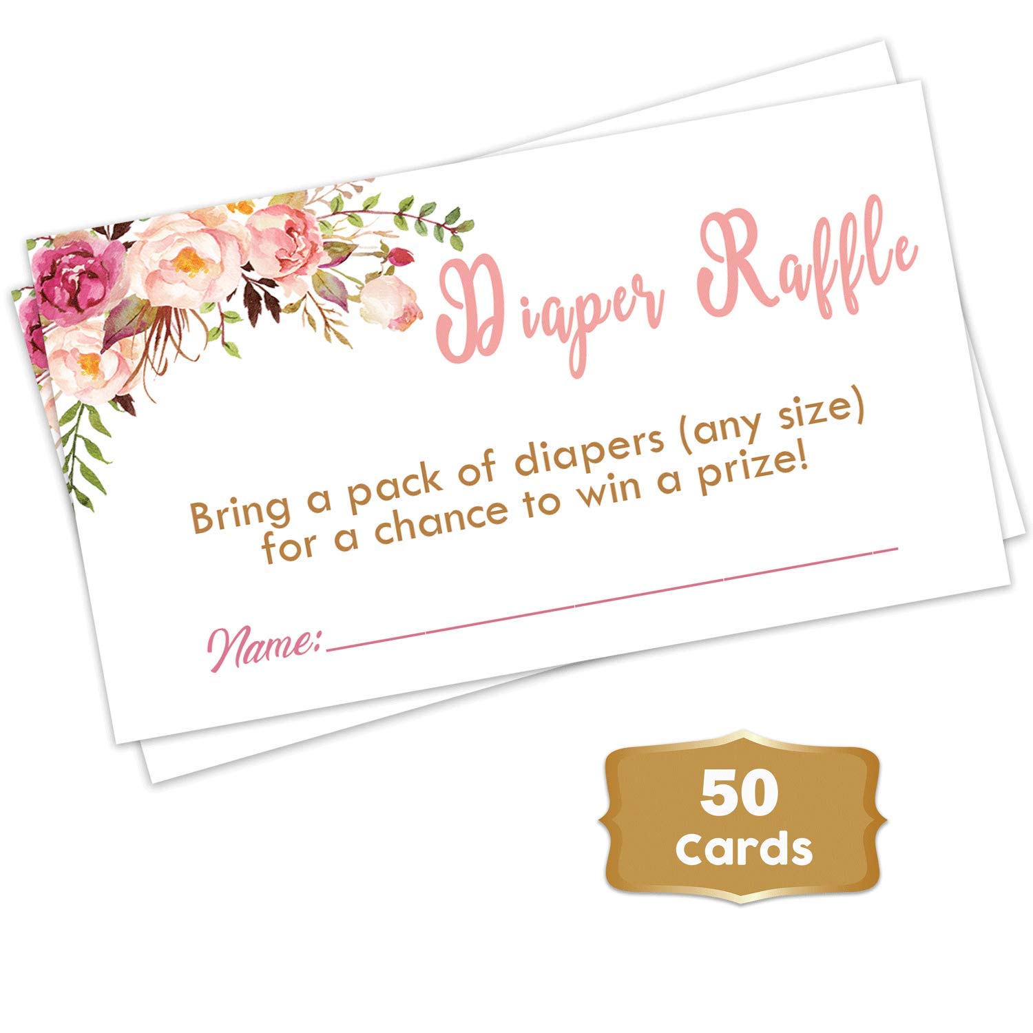 Boho Floral Baby Shower Diaper Raffle Tickets (50 Count) - Pink Flower Design for Girl Baby Shower Games & Fun Activities | Perfect for Diaper Raffles, Gender Reveals & Nursery Decor
