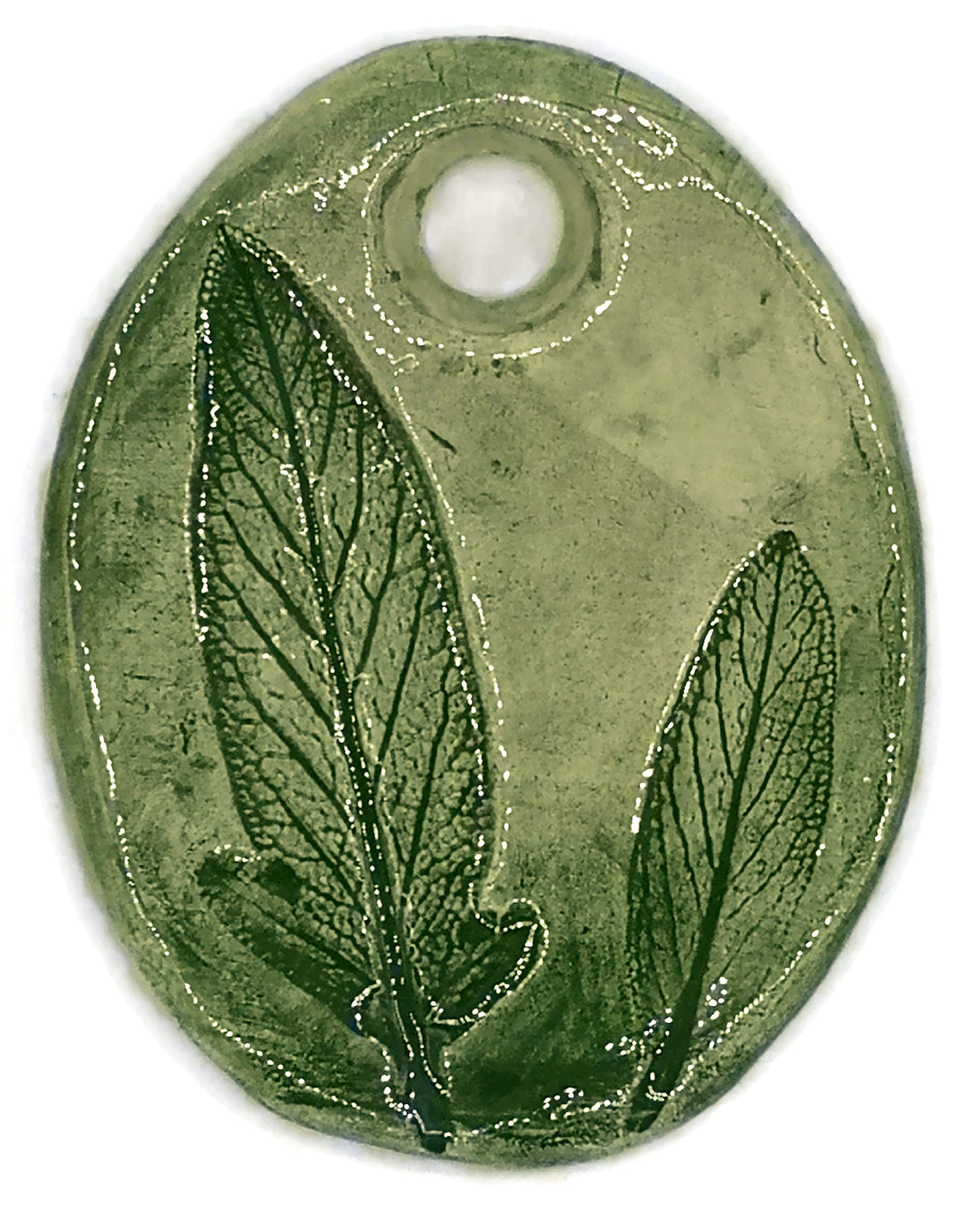 Extra Large Ceramic Sage Leaf Necklace Pendant - Engraved Botanical Charm for Women | Spiritual Jewelry, Yoga Accessory, Nature-Inspired Gift