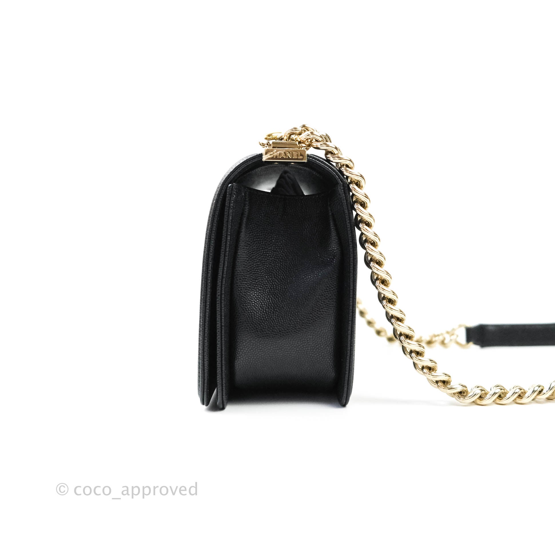 Chanel Boy Quilted Medium Handbag in Black Caviar Leather with Gold Hardware - Perfect for Evening Events, Parties & Luxury Fashion Accessories