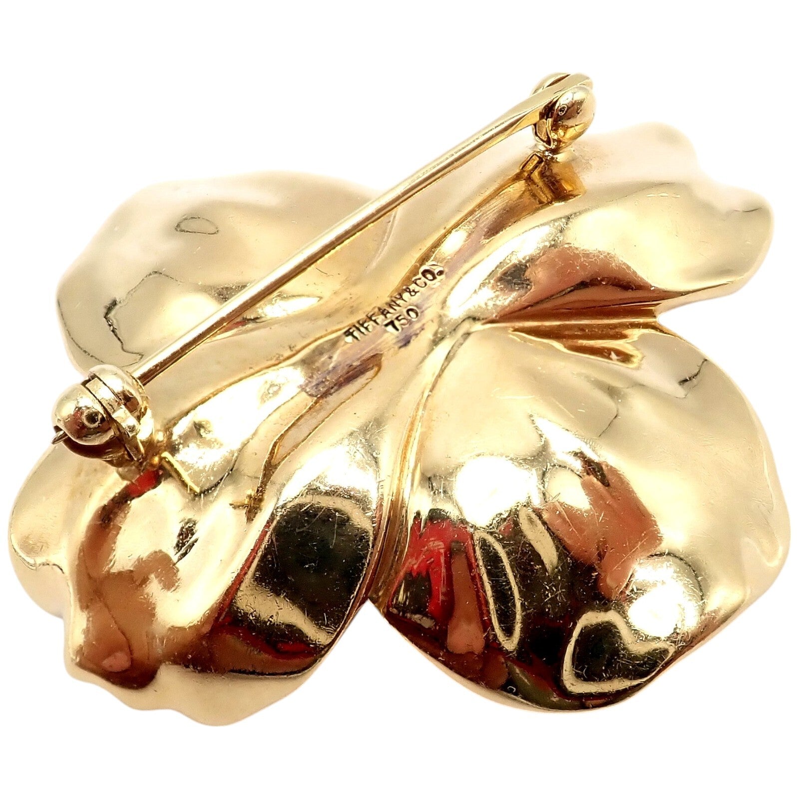 Authentic Tiffany & Co. 18k Yellow Gold Dogwood Flower Pin Brooch - Elegant Jewelry Gift for Women, Perfect for Weddings, Anniversaries & Special Occasions
