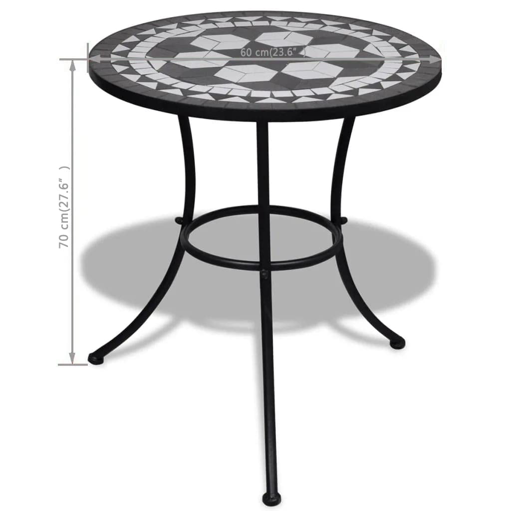 vidaXL Bistro Dining Table - Black & White Mosaic Ceramic Tabletop with Powder-Coated Iron Frame | Perfect for Balcony, Garden, Patio & Outdoor Dining | Durable & Stylish for Restaurants, Cafes & Home Decor