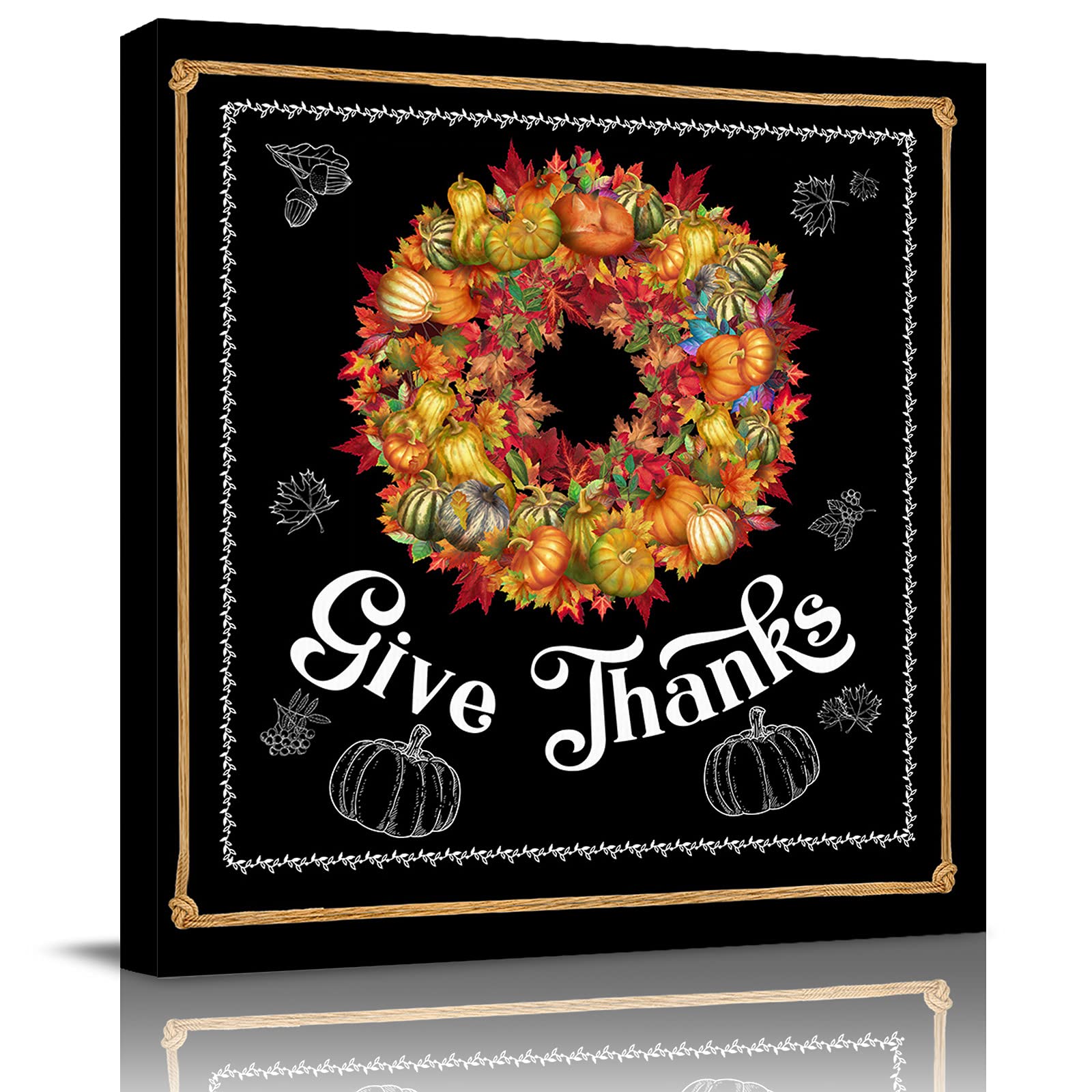 Fall Harvest Thanksgiving Wall Art - Autumn Leaf Pumpkin Canvas Prints 20x20in for Bedroom, Living Room & Office Decor | Aesthetic Home Wall Decor for Seasonal Thanksgiving Display
