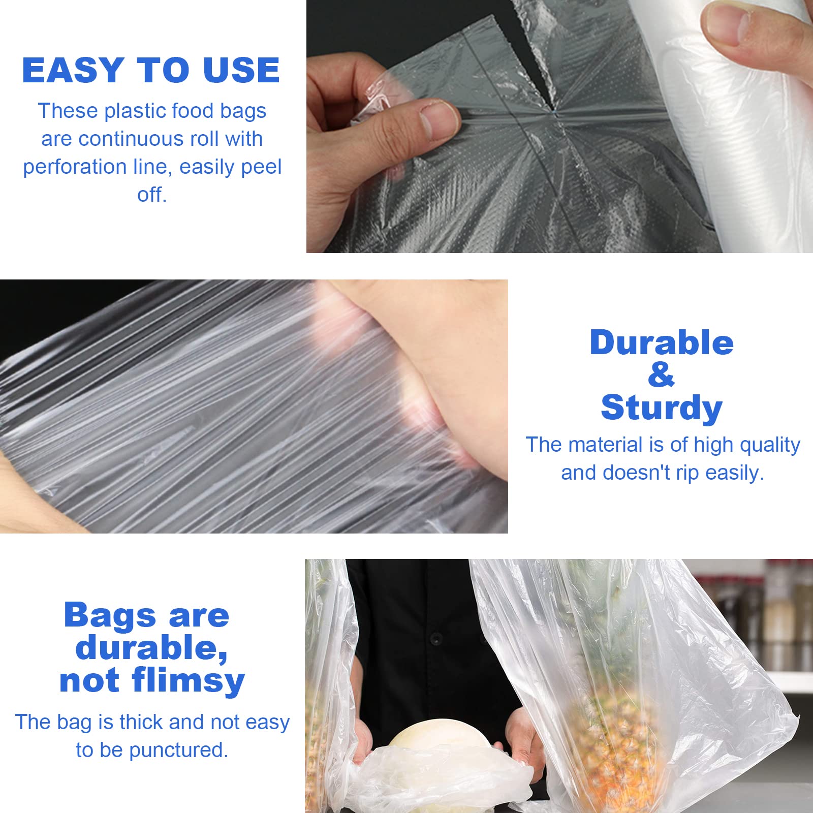 12x20 Clear Plastic Produce Bags on Roll - 350 Count Bulk Food Storage Bags for Vegetables, Fruits, Bread & Groceries | Heavy Duty Pet Waste Bags | Perfect for Supermarkets, Farmers Markets & Home Kitchen Use (12