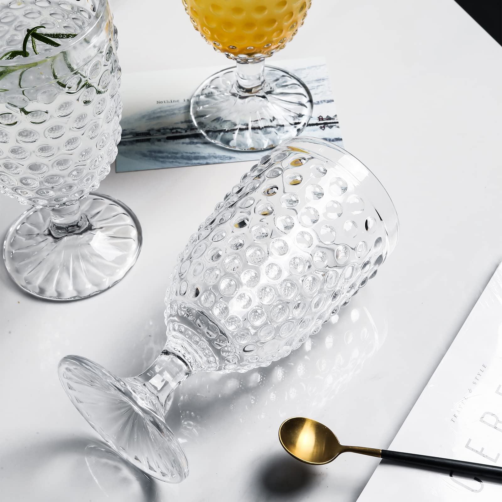Vintage Hobnail Drinking Glasses Set of 6 - 13 oz Iced Tea Cups for Wine, Beer, Juice, Soda & Milk - Elegant Glass Goblets Perfect for Weddings, Parties, Bars & Home Entertaining