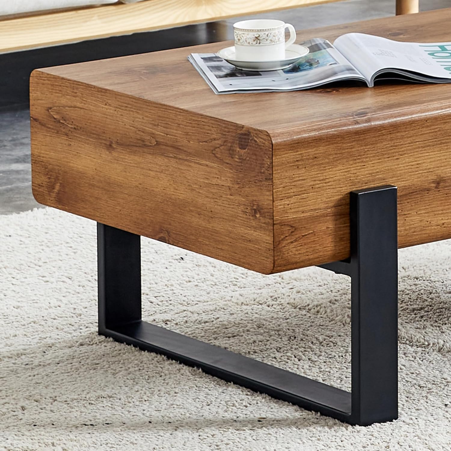 Rustic Rectangle Coffee Table - Modern Farmhouse Wooden Coffee Table with Sturdy Metal Legs, Living Room Center Table for Home Decor | Perfect for Farmhouse, Industrial & Contemporary Style Living Spaces