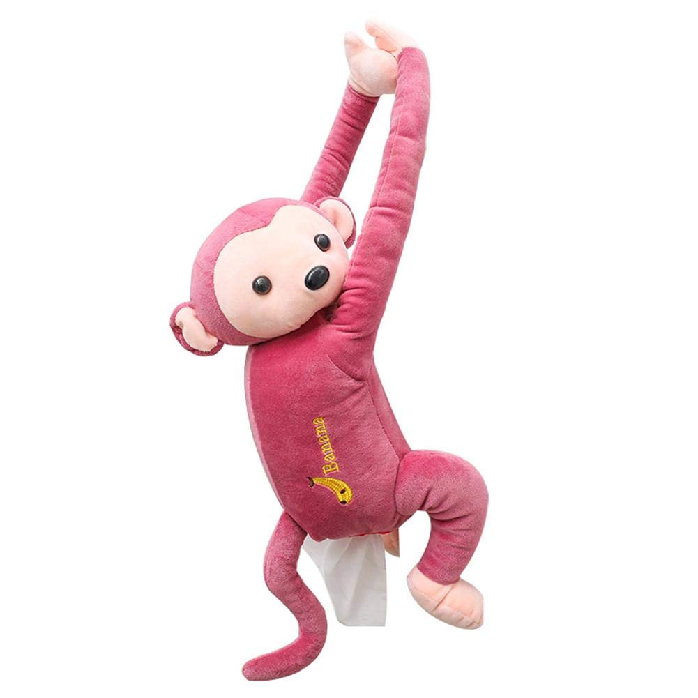 Awakingdemi Cute Monkey Tissue Box Cover - Cartoon Animal Car Paper Napkin Holder for Home & Office Decor (Pink) | Perfect for Kids Room, Nursery, Car, and Desk Organization